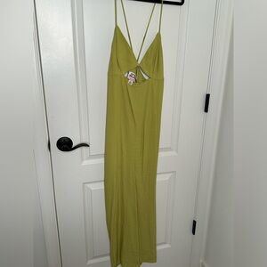 Green maxi, strappy dress w/ cut-out in front